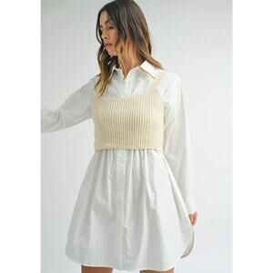 Mable SHIRT DRESS WITH KNIT CROP TOP CREAM